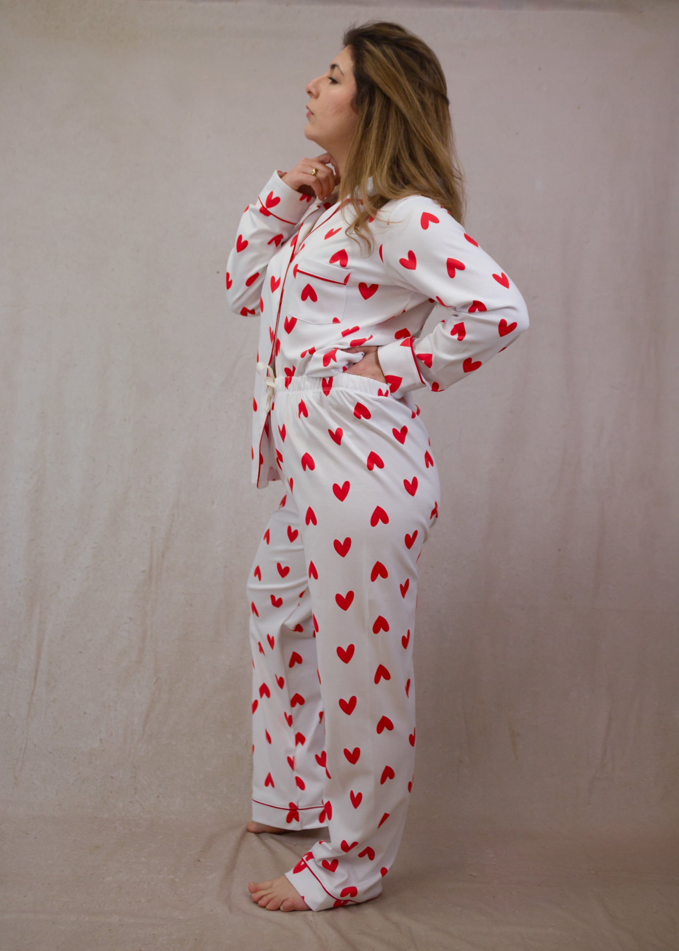 Women's Long Sleeve Pima Cotton Pyjama Set – Hearts Print