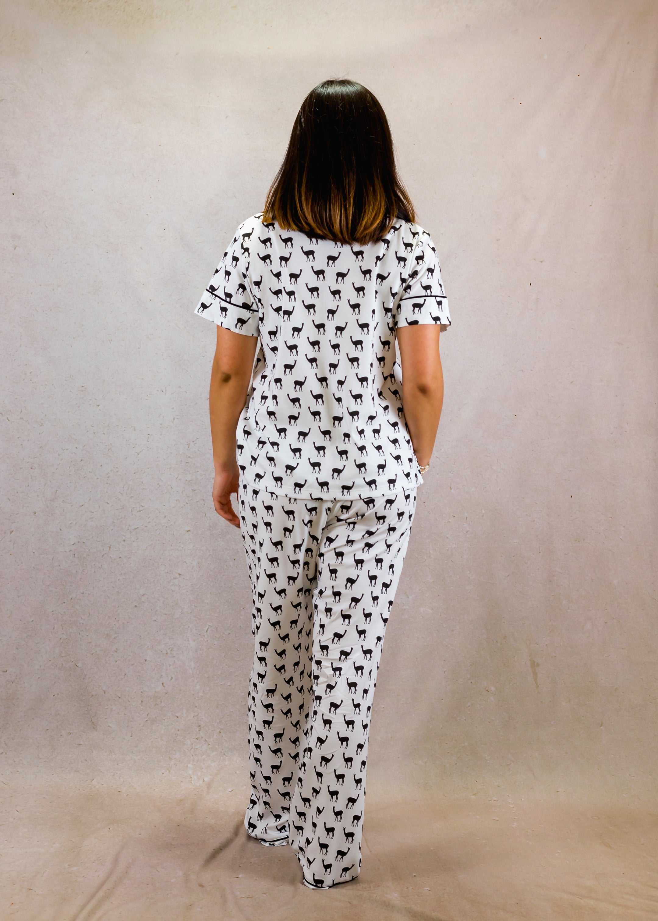 Women's Short Sleeve Pima Cotton Pyjama Set – Black & White Vicuña Print