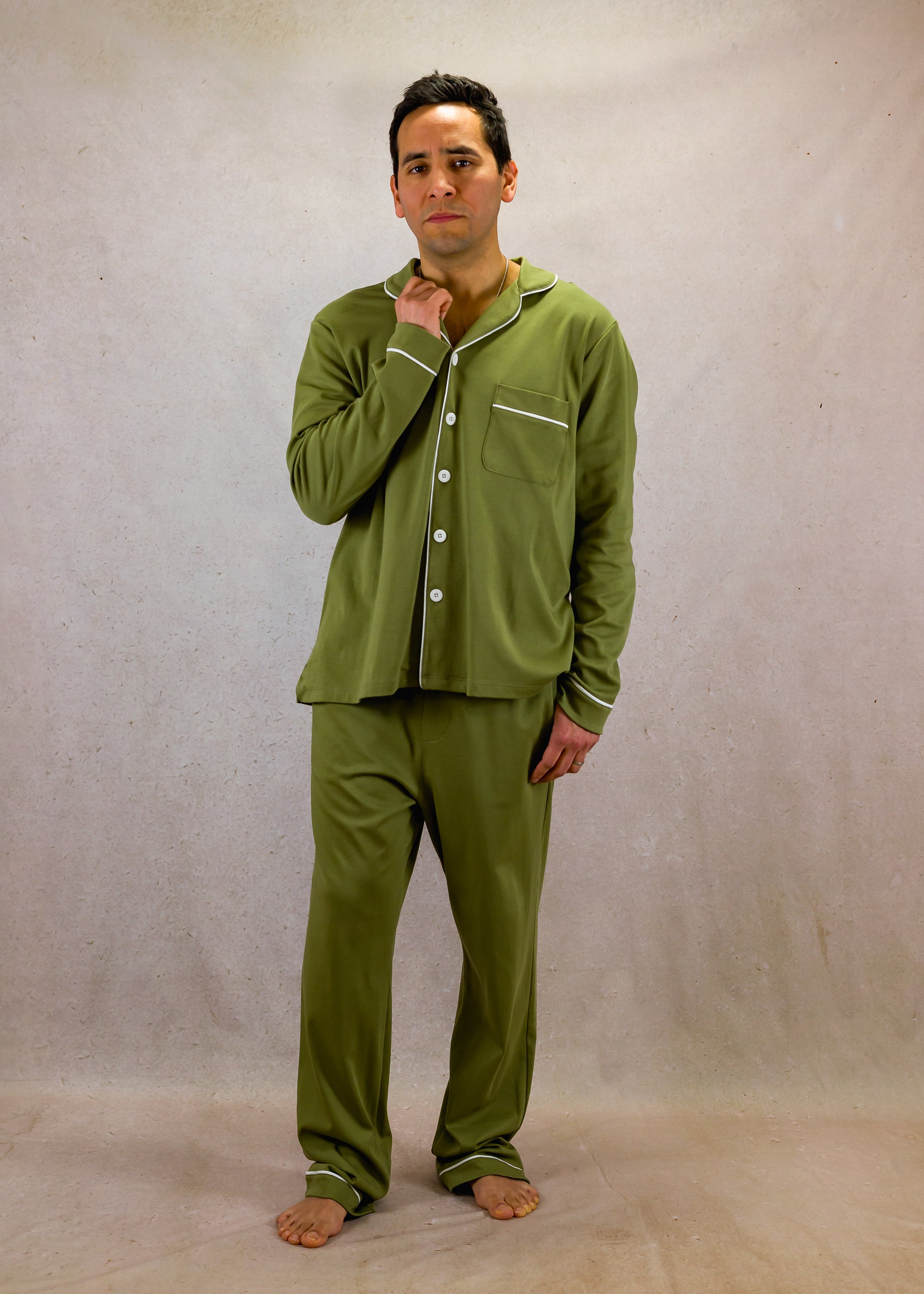 Olive green set with long-sleeves top and trouser