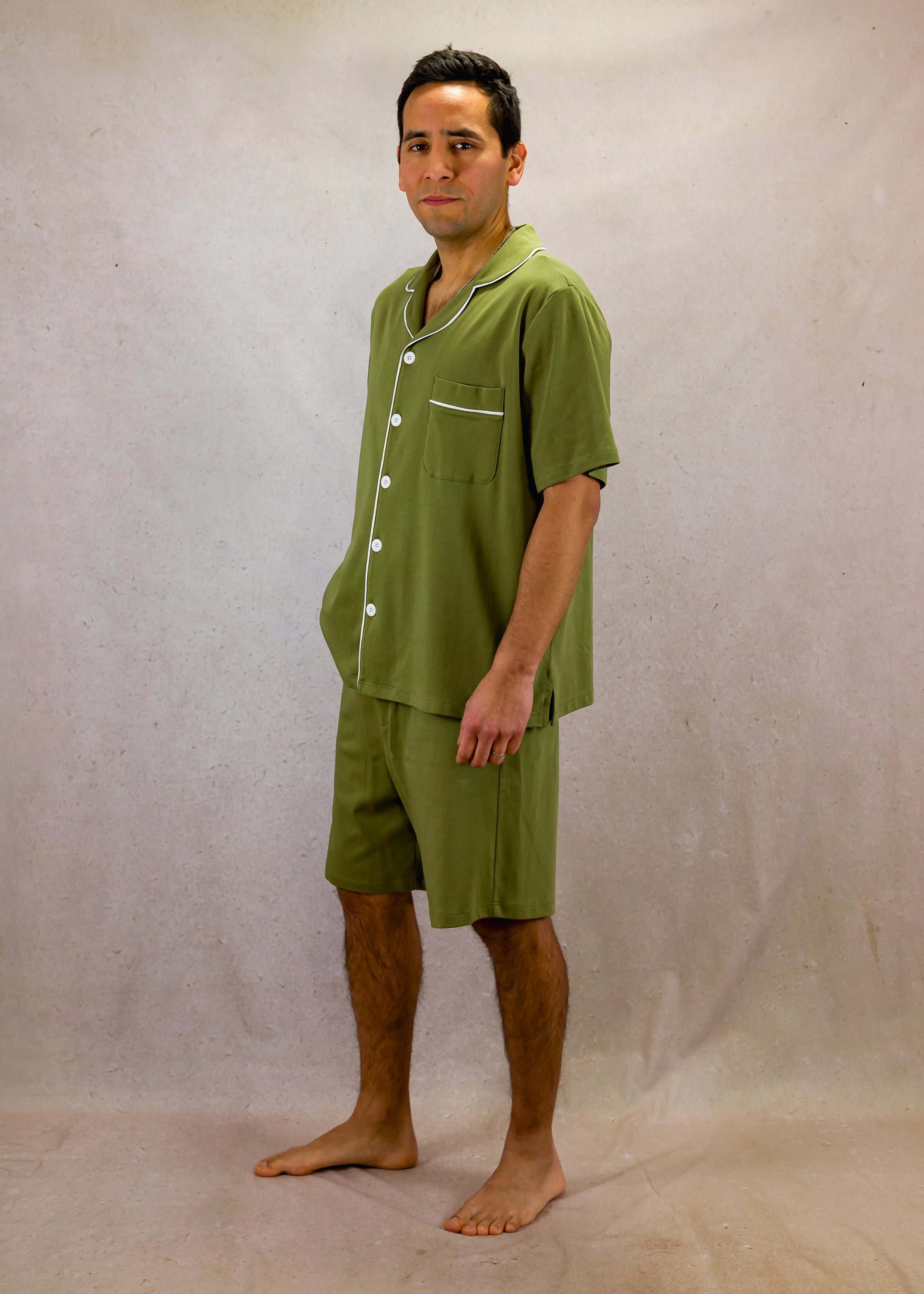 Olive green set with short-sleeves top and short