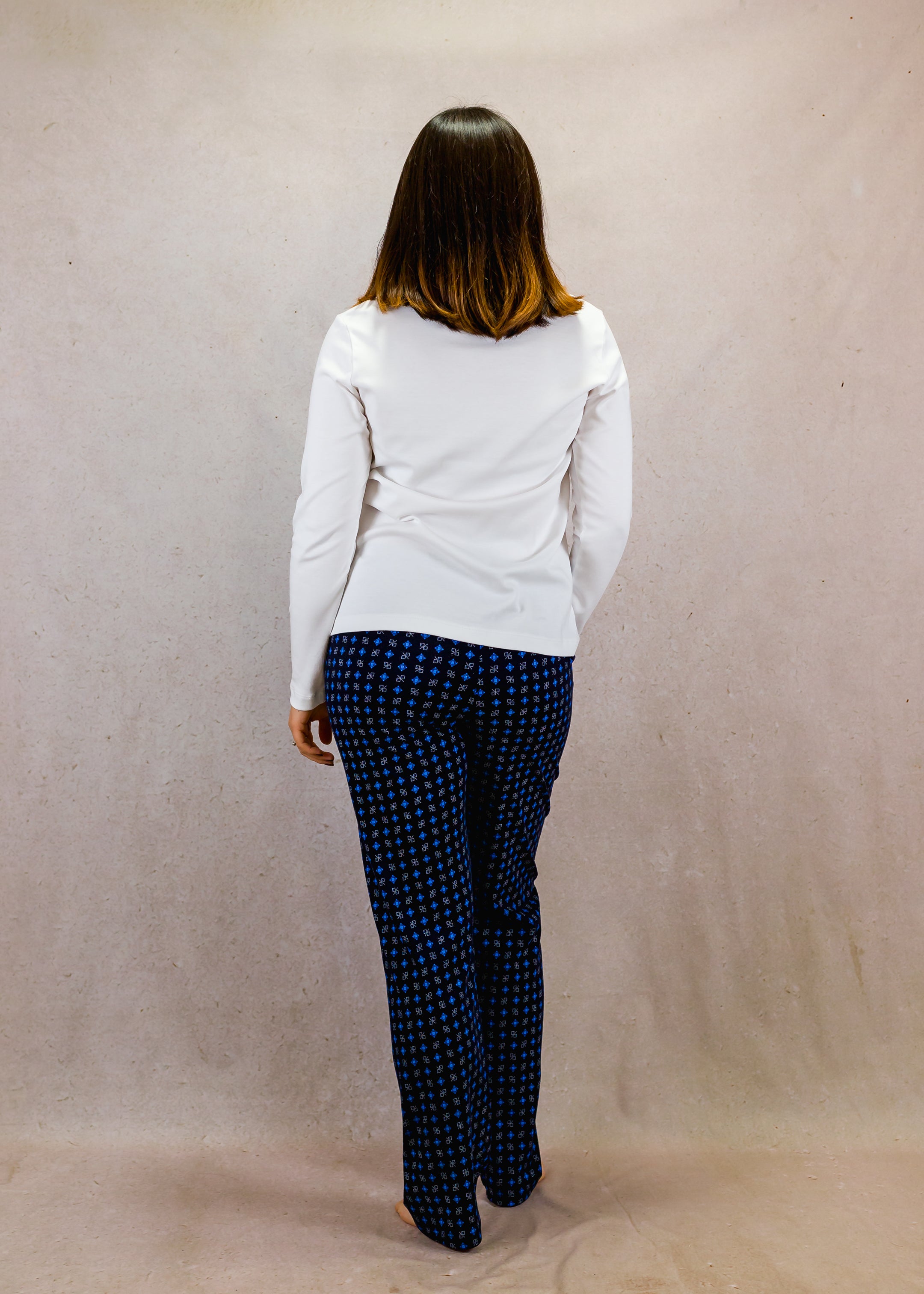 Women's Long Sleeve Pima Cotton Pyjama Set – Blue & White