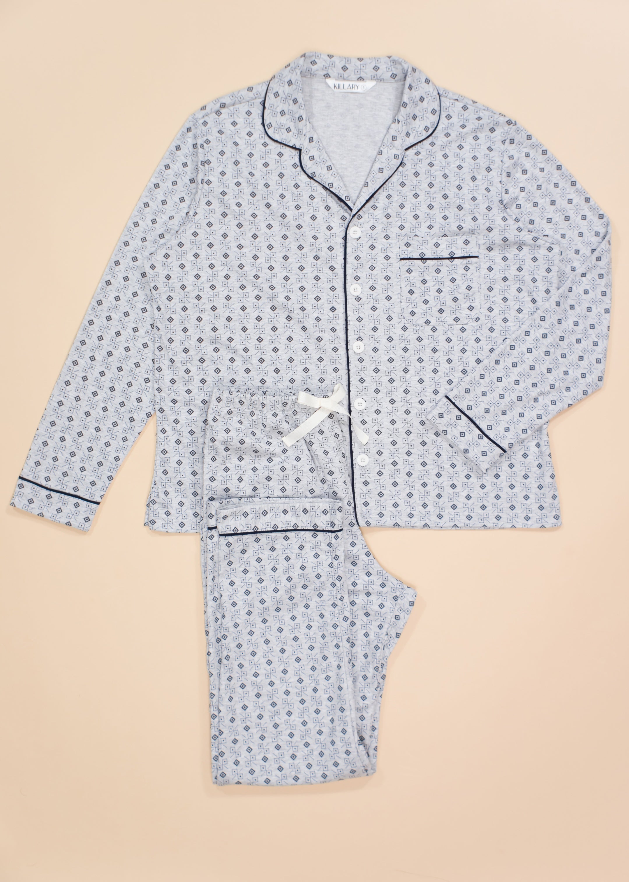 Grey squares set with long-sleeves top and trouser