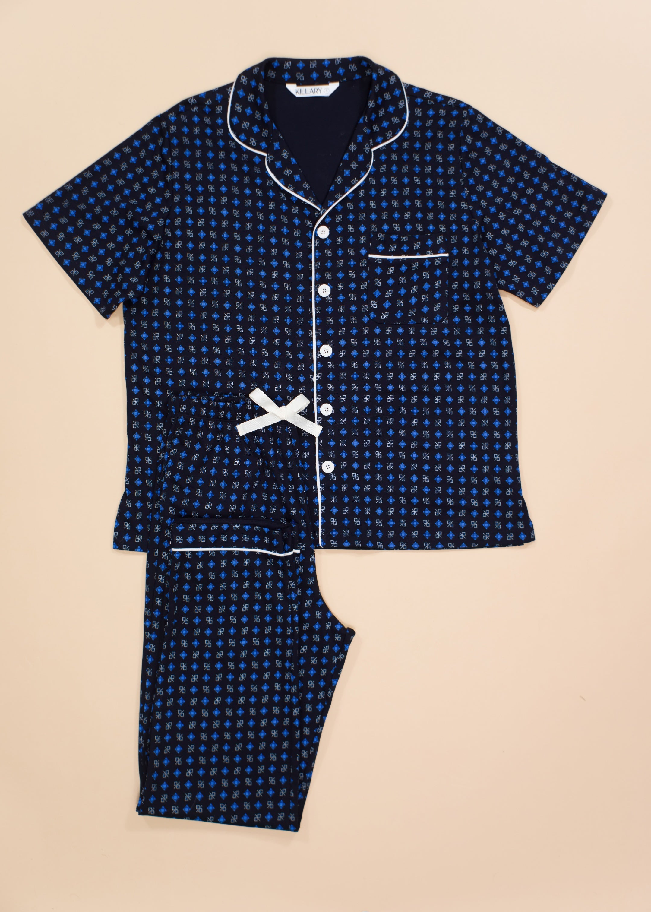 Blue squares set with short-sleeves top and trouser