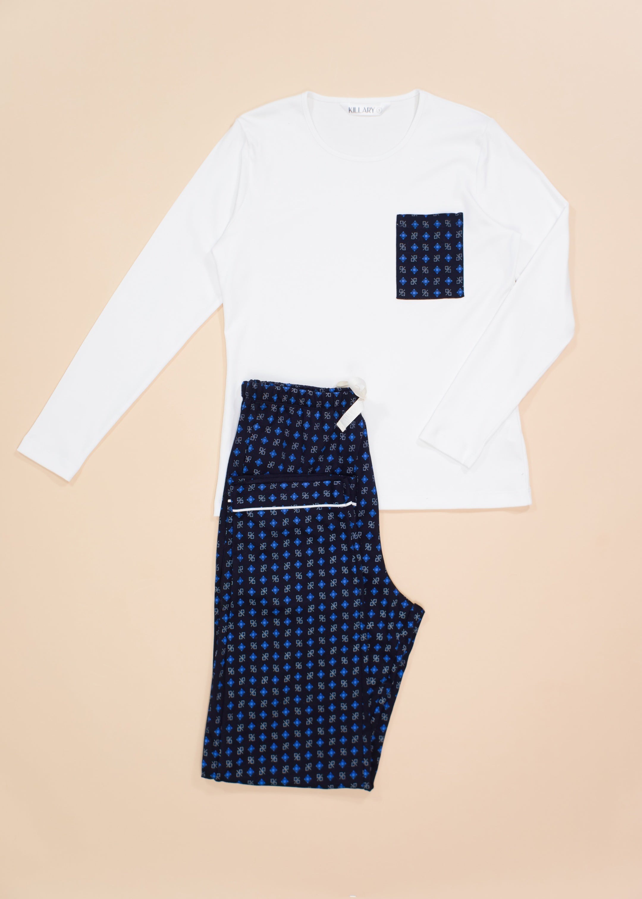 Women's Long Sleeve Pima Cotton Pyjama Set – Blue & White