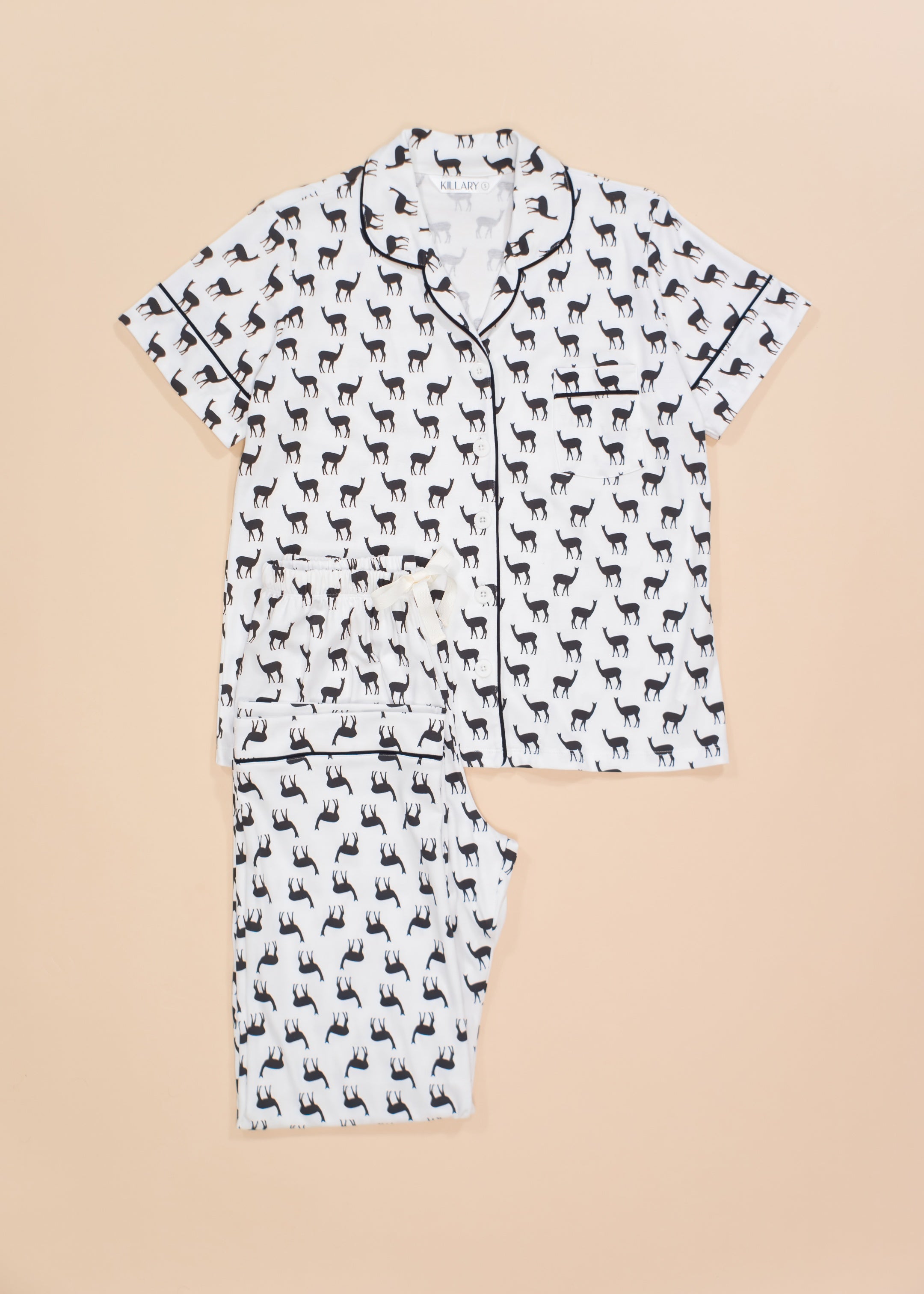 Women's Short Sleeve Pima Cotton Pyjama Set – Black & White Vicuña Print
